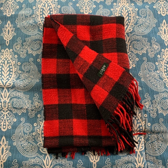 EUC J. Crew Red Plaid Scarf - Picture 4 of 9